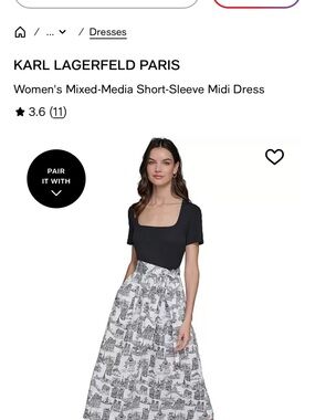 🌼 Karl Lagerfeld Paris Black & White Mixed-Media Midi Dress Size 6 Like New